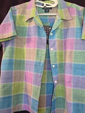 NWT M Angelique Woman Cotton Shirt/Blouse/Top Buttoned down Pastel Check-Pattern